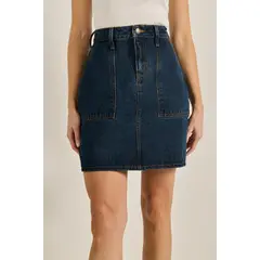 KOAJ - Falda azul corta en jean carpintero con bolsillos de p Mujer