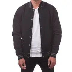 URBAN PLUS - Chaqueta hombre beisbolera negra raya gris