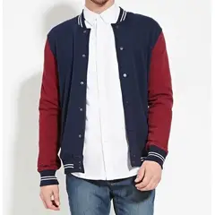 URBAN PLUS - Chaqueta hombre beisbolera azul con mangas vinotinto