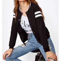 URBAN PLUS - Chaqueta mujer beisbolera negra rayas en las mangas