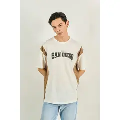 KOAJ - Camiseta oversize crema con manga corta y diseño colleg Hombre