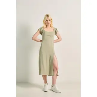 KOAJ - Vestido largo verde oscuro con abertura en falda MUJER