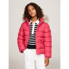 TOMMY HILFIGER - Chaqueta Niña Rosa Essential Con Capota Y Plumón