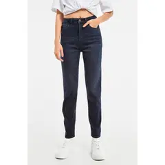 KOAJ - Jean mom azul intenso con tiro súper alto, bota recta y b MUJER
