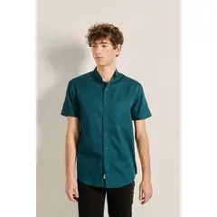 KOAJ - Camisa manga corta unicolor con botones y cuello nerú HOMBRE