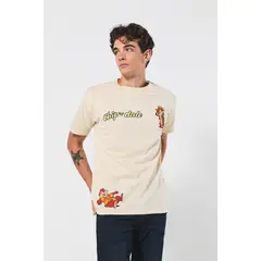 KOAJ - Camiseta kaki clara manga corta con diseños de Chip N´