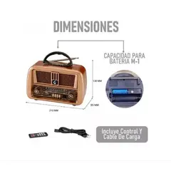 GENERICO - RADIO CLASICO VINTAGE RECARGABLE SINTONIA AMFM POWER BANK