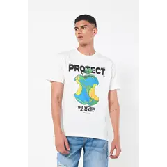 KOAJ - Camiseta unicolor con diseño de medio ambiente y manga Hombre