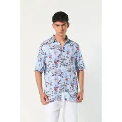KOAJ - Camisa estampada unicolor manga corta y cuello sport Hombre