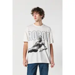 KOAJ - Camiseta oversize crema manga corta con estampado futuris HOMBRE