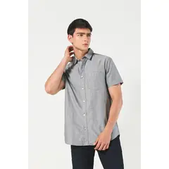 KOAJ - Camisa en algodón unicolor manga corta con bolsillo Hombre