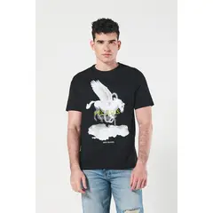 KOAJ - Camiseta negra cuello redondo con diseño mitológico Hombre