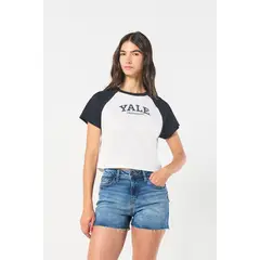 KOAJ - Camiseta de Yale crema con manga ranglan corta en cont Mujer