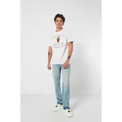 KOAJ - Camiseta unicolor con estampado vaquero y manga corta Hombre