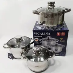 GENERICO - Set de 3 ollas 6 piezas Acero Inoxidable Vicalina