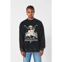 KOAJ - Buzo oversize gris cuello redondo con diseño celestial HOMBRE
