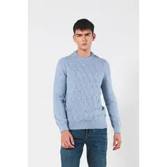 KOAJ - Suéter tejido azul claro ajustado con cuello redondo HOMBRE