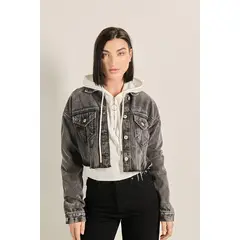 KOAJ - Chaqueta de jean cropped gris oscura para mujer cuenta co MUJER