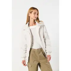 KOAJ - Chaqueta bomber unicolor con cuello alto y bolsillos Mujer