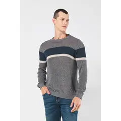 KOAJ - Suéter tejido azul intenso cuello redondo con rayas HOMBRE
