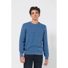 KOAJ - Suéter tejido azul intenso ceñido con cuello redondo HOMBRE