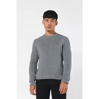 KOAJ - Suéter cuello redondo gris claro con texturas acanaladas HOMBRE