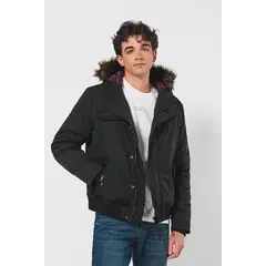 KOAJ - Chaqueta unicolor acolchada bomber con capota en peluche HOMBRE