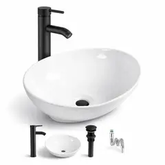 GENERICO - Kit completo lavamanos blanco canoa -desagüe - griferia negra Md
