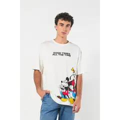 KOAJ - Camiseta oversize crema con diseño de Mickey y manga cort HOMBRE