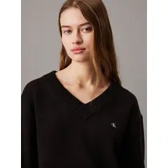 CALVIN KLEIN - Saco negro tejido de pico con insignia de algodón