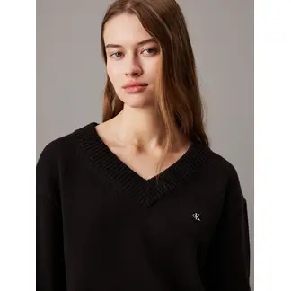 CALVIN KLEIN - Saco negro tejido de pico con insignia de algodón