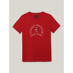 TOMMY HILFIGER - Camiseta Niño Roja Con Logo Náutico De Corte Regular
