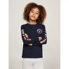TOMMY HILFIGER - Camiseta Azul Con Logo Y Banderas Para Niño