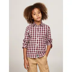 TOMMY HILFIGER - Camisa roja de cuadros con logo Para Niño