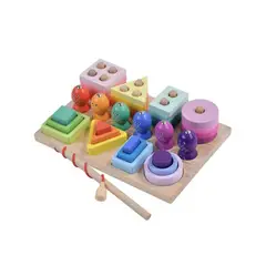 GENERICO - Juguete Educativo 3 En 1 Madera Pesca Figuras y Apilables