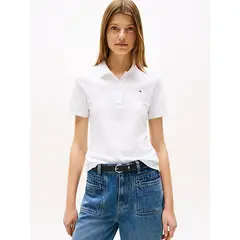 TOMMY HILFIGER - Polo blanco de corte slim con tejido pique