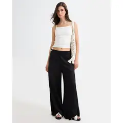 SEVEN SEVEN - Pantalón Fluido En Efecto Lino Para Mujer Negro