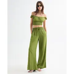 SEVEN SEVEN - Pantalón Fluido En Efecto Lino Para Mujer Verde