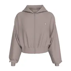 CALVIN KLEIN - Suéter rosado cropped con gorro y cremallera