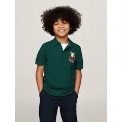 TOMMY HILFIGER - Polo Verde Niño Manga Corta Con Logo