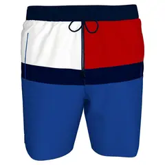 TOMMY HILFIGER - Pantaloneta azul de baño largo con estampado