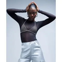 SEVEN SEVEN - Crop Top Para Mujer Manga Sisa Color Plata Marca #28095542