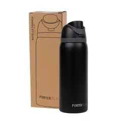 LINKON - Botella Termica Termo Agua 1lt Porter Flask Acero Inoxidable - Negro
