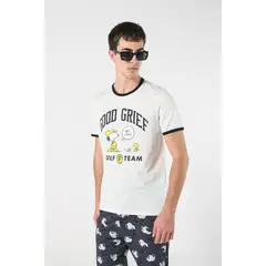 KOAJ - Camiseta manga corta crema muy claro con estampado de S Hombre