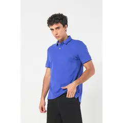 KOAJ - Camiseta unicolor tipo polo con aberturas y manga cort Hombre