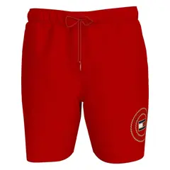 TOMMY HILFIGER - Pantaloneta rojo de baño largo con logo y cordón en la cintura