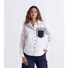 DEREK - Camisera Manga Larga Para Mujer Con Sublimado Y Bolsillo En Contraste
