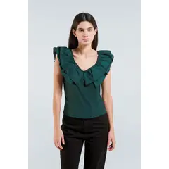 KOAJ - Blusa manga sisa unicolor con escote en V con golas MUJER