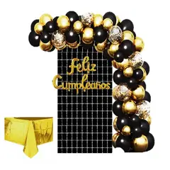 GENERICO - Kit decoración fiesta feliz cumpleaños x72 und dorado