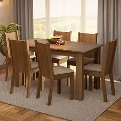 MADESA - Juego de Comedor Analu con 6 Sillas Marrón/Beige